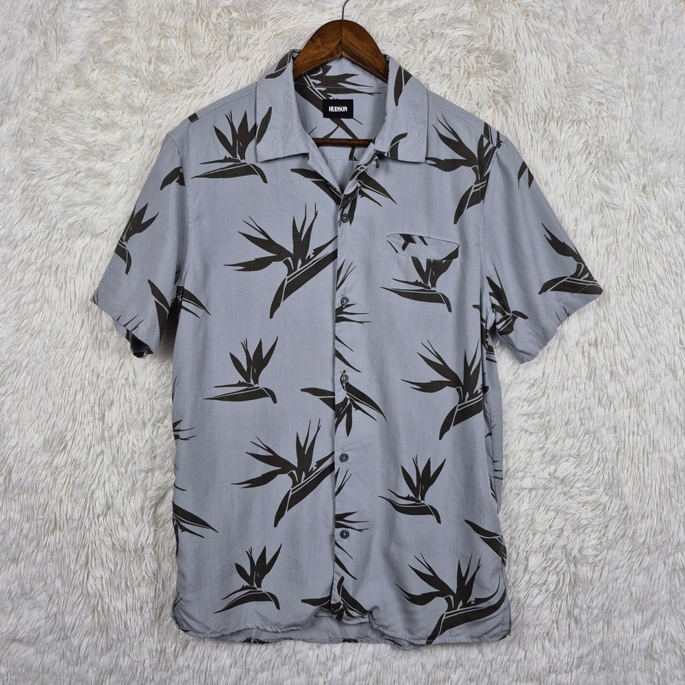 Hudson Mens Bird of Paradise Camp Collar Short Sleeve Shirt Blue Small Resort